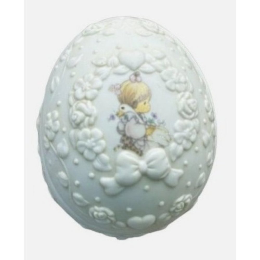 Precious Moments Porcelain Egg  God Is Love Girl w/ Dove Trinket Box